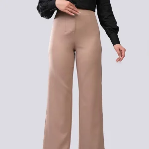 Pantalon fluide en beige sepia