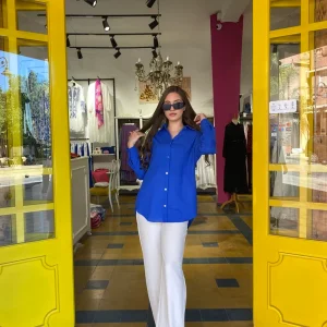 Chemise bleu roi en lin