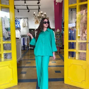 Ensemble vert gazon en lin