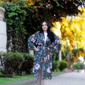 Kimono imprimée floral en vert