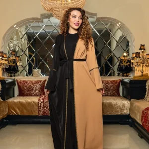 Abaya noir-caramel avec sfifa traditionnelle