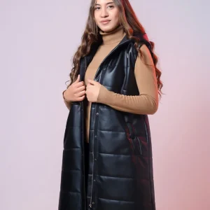 gilet long à design matelassé en noir