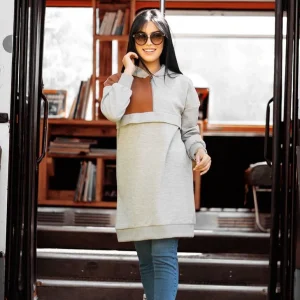 Sweat à capuche over size en gris/ marron