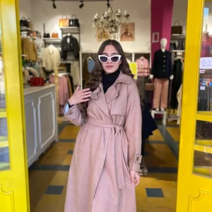 Manteau-trench long en beige caramel