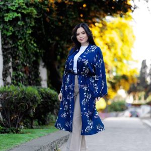 Kimono imprimée en bleu marine