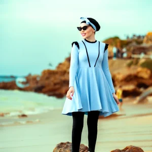 Burkini bleu cyan clair en 3 pièces