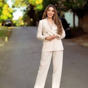 Ensemble tailleur veste et pantalon en banc cassé