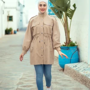 Blouson long en beige