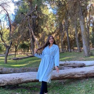 Manteau oversize mi-long en bleu ciel