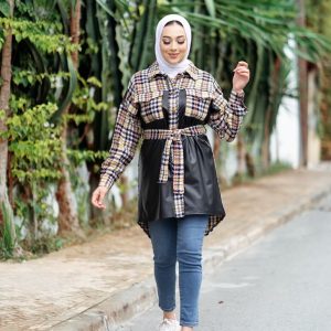 Surchemise à carreaux et simili cuir