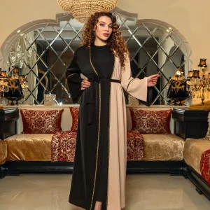 Abaya noir-beige avec sfifa traditionnelle