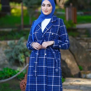 Manteau long double boutonnage en bleu