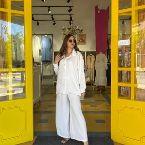 Ensemble jupe culotte -chemisier en blanc
