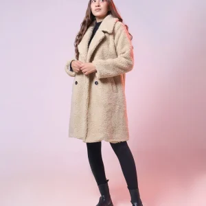 Manteau effet mouton en beige