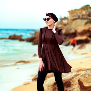 Burkini marron en 3 pièces