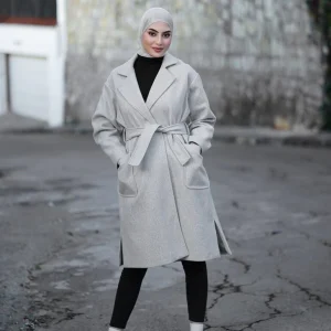 Manteau over size gris avec ceinture