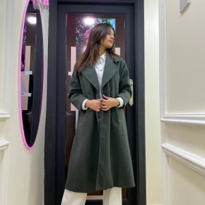Manteau double boutonnage en vert empire