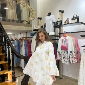 Robe -  chemise avec broderie dorée