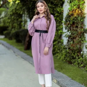 Chemisier longue avec ceinture en cuir