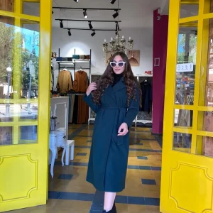 Manteau long en vert empire