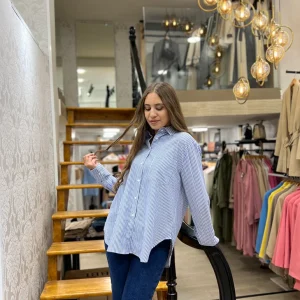 Chemise en popeline à rayures