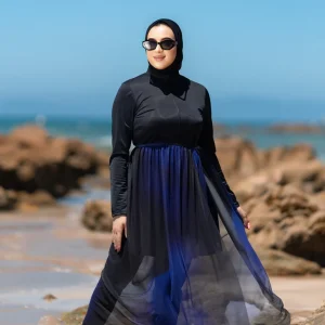 Burkini noir en 5 pieces avec cache maillot