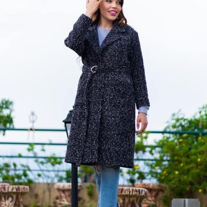 Manteau long en tweed en noir