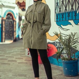 Blouson long en vert militaire