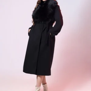 Manteau noir avec col effet fourrure