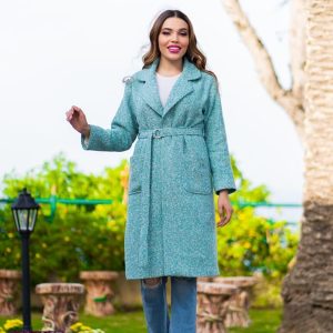 Manteau long en tweed vert canard