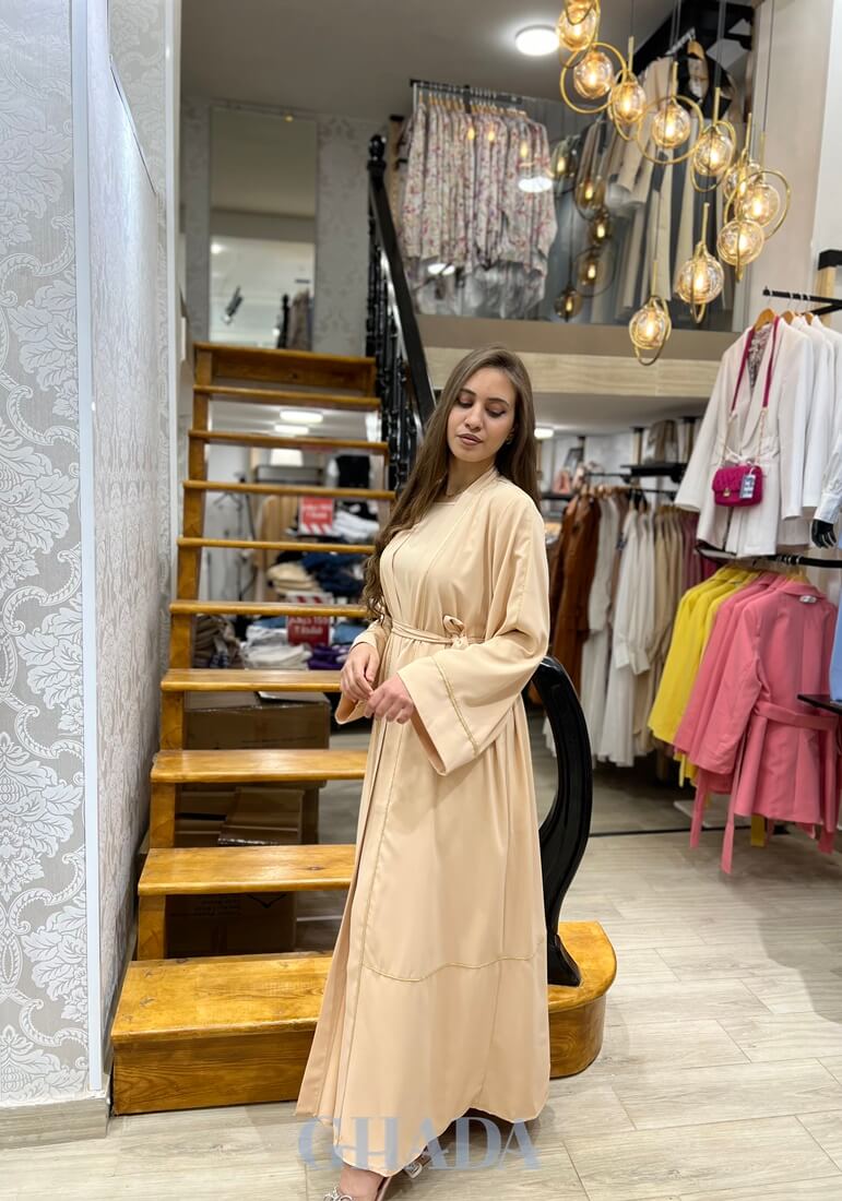 Abaya kimono avec sfifa traditionnelle en beige – Image 5