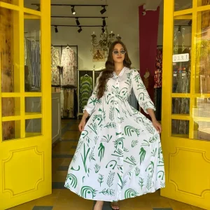 Robe boutonnée imprimée vert