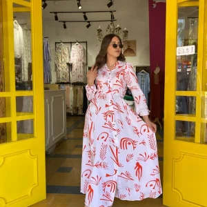 Robe boutonnée imprimée orange