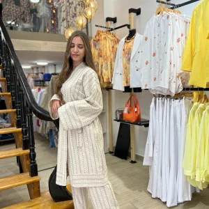 Ensemble cardigan & pantalon en lin