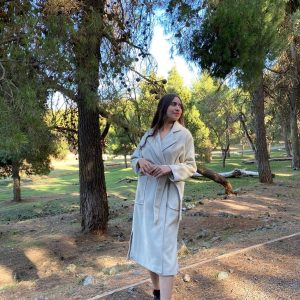 Manteau oversize long en beige sable