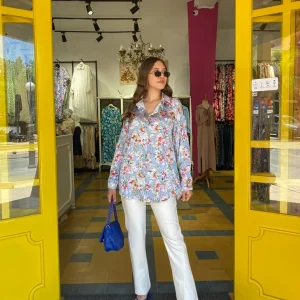 Chemise bleu imprimée