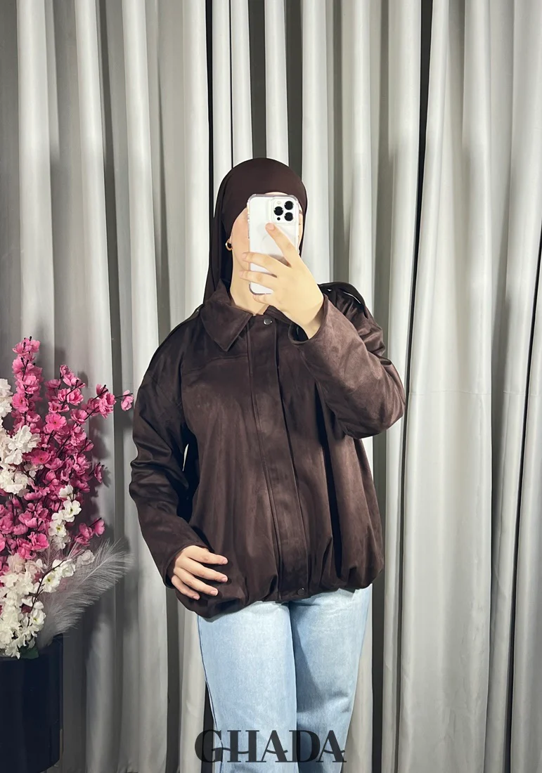 Bomber suède en marron chocolat – Image 4