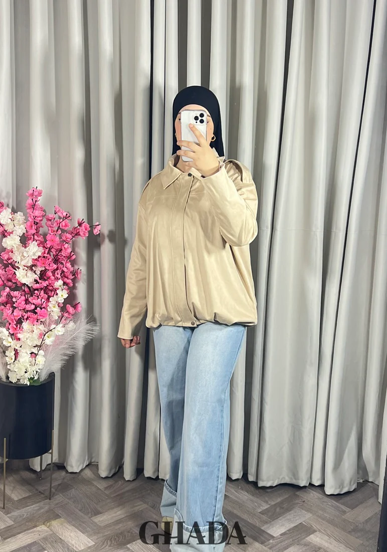 Bomber suède en beige – Image 4