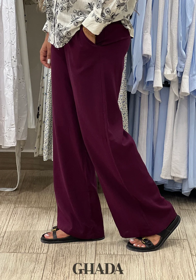Pantalon en lin bordeaux – Image 2