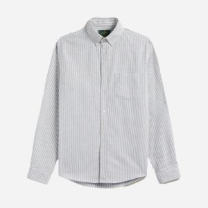 Chemise Oxford Brushed Stripe Moss Green – Élégance et confort | PORTUGUESE FLANNEL
