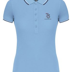 Polo Manches Courtes Femme Bleu col Bleu double Broderie
