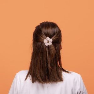 Barrette ronde Fleur Ivoire Champagne