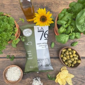 LA 76 – Chips Artisanales Cuites au Chaudron – Saveur Olive, Persil, Basilic