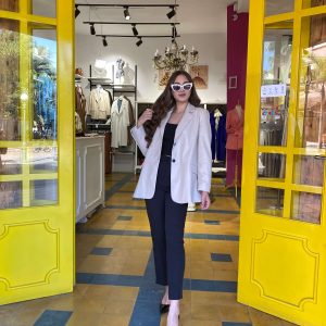 Blazer beige en simili cuir