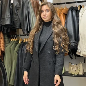 Veste longue en tweed noire