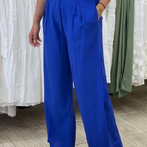 Pantalon en lin bleu roi