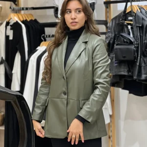Blazer en simili-cuir vert kaki