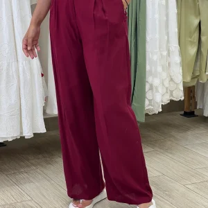Pantalon en lin bordeaux