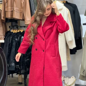 Manteau bordeau long double boutonnage