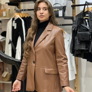 Blazer en simili-cuir marron